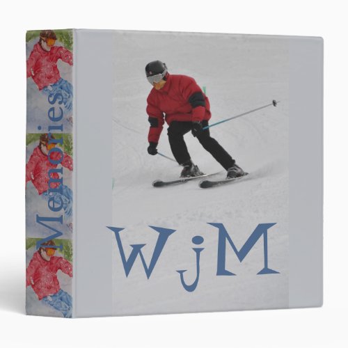 DOWNHILL SKIER MONOGRAM 3 RING BINDER