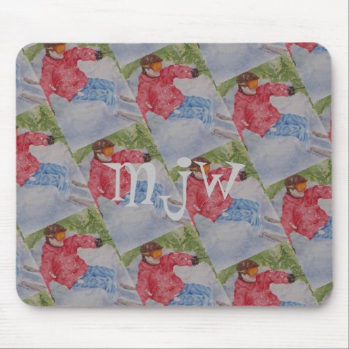 DOWNHILL SKIER MONOGRAM MOUSE PAD