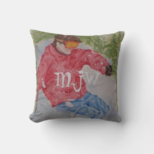 DOWNHILL SKIER MONOGRAMMED THROW PILLOW