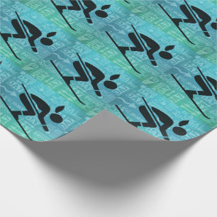 Downhill Skier Silhouette with Turquoise Blue Wrapping Paper