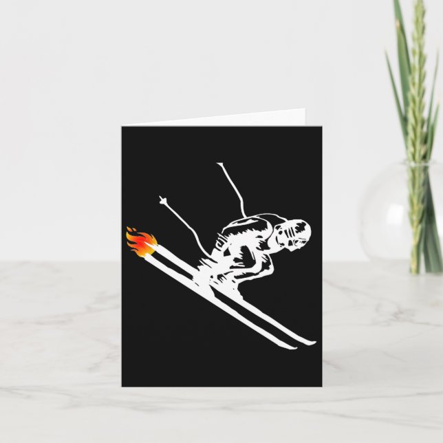 Downhill Skier So Fast Ski's On Fire  Card (Front)