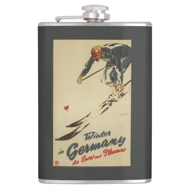 Downhill Skier - Sport and Pleasure Promo Flask (Front)