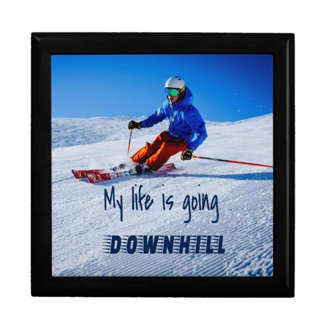 Downhill Skiing Funny Motivational Snow Ski Gift Box (Front)