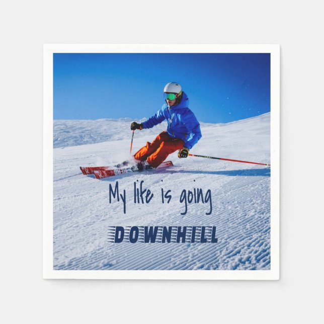 Downhill Skiing Funny Motivational Snow Ski Napkins (Front)
