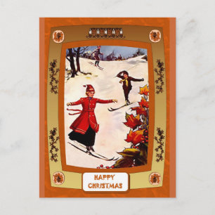 Downhill skiing holiday postcard