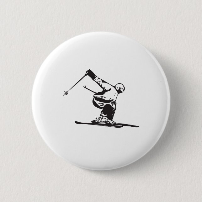 Downhill Skiing Skier  Button (Front)