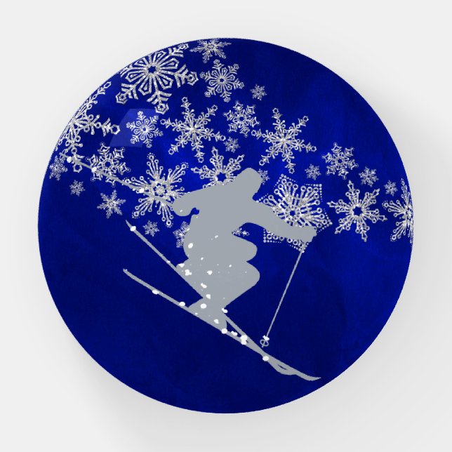 Downhill Snow Ski Blue Paperweight (Front)