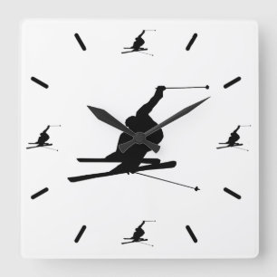 Downhill Snow Skier Silhouette Custom Color Square Wall Clock