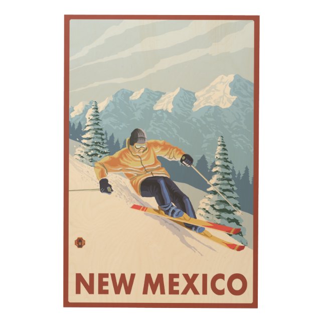 Downhill Snow SkierNew Mexico Wood Wall Decor (Front)