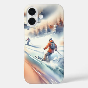 Downhill Snow Skiers In Watercolor iPhone 16 Case