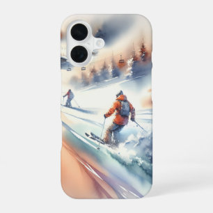 Downhill Snow Skiers In Watercolor iPhone 16 Case