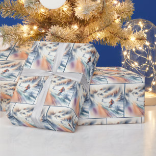 Downhill Snow Skiers In Watercolor Wrapping Paper
