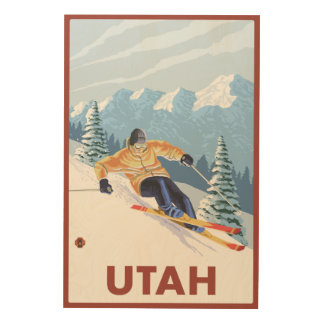 Downhill Snow SkierUtah Wood Wall Art