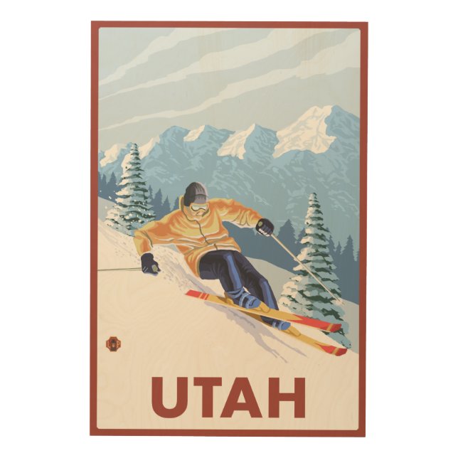 Downhill Snow SkierUtah Wood Wall Art (Front)