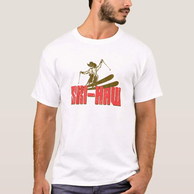 Downhill Snow Skiing Ski Haw Winter Sports Cowboy T-Shirt (Front)