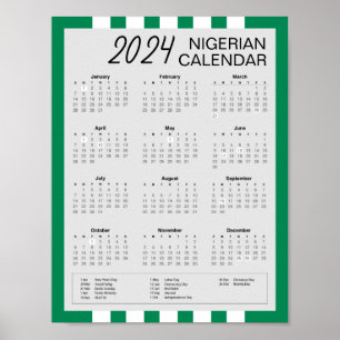 Download 2024 Nigerian Calendar $5.95 PDF Poster
