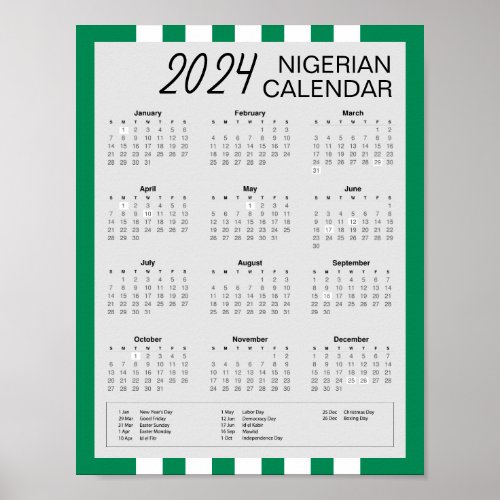 Download 2024 Nigerian Calendar  595 PDF  Poster