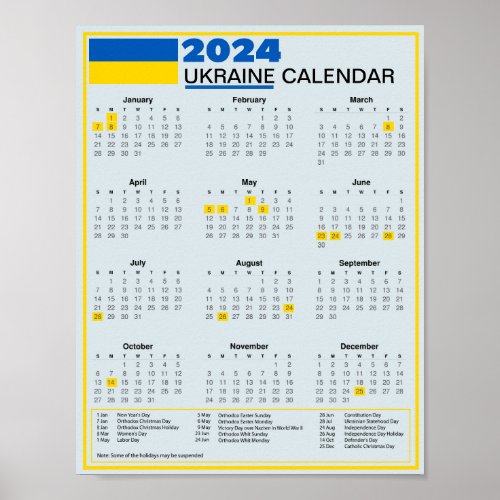 Download 2024 Ukrainian Calendar with Holidays Poster