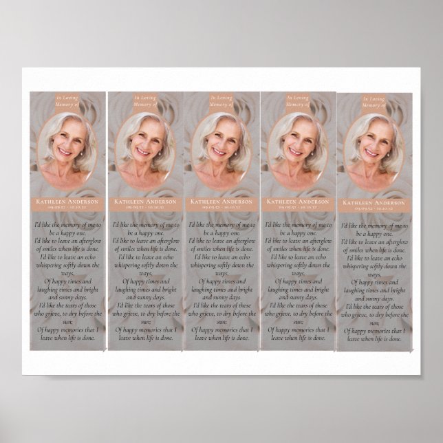 Download Floral 2x7" DIY Funeral Bookmark Template Poster (Front)