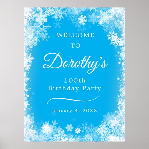 Downloadable 100th Birthday Snowflake Blue Welcome Poster
