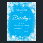 Downloadable 18th Birthday Snowflake Blue Welcome Poster<br><div class="desc">Set the tone for your 18th birthday party with this Winter Wonderland Snowflake Welcome Sign showstopper. For your convenience, this poster can be downloaded as well as ordered on paper. The white text on the pretty blue background really pops and the white snowflake border makes it very festive. All of...</div>