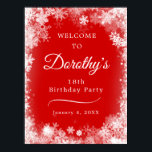Downloadable 18th Birthday Snowflake Red Welcome Poster<br><div class="desc">Set the tone for your 18th birthday party with this Winter Wonderland Snowflake Welcome Sign showstopper. For your convenience, this poster can be downloaded as well as ordered on paper. The white text on the red background really pops and the white snowflake border makes it very festive. All of the...</div>