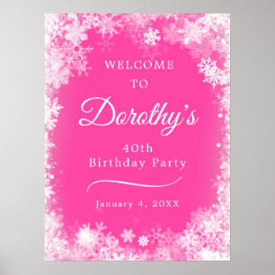 Downloadable 40th Birthday Snowflake Pink Welcome Poster