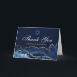 Downloadable Bat Mitzvah Party Custom Thank You Card<br><div class="desc">Elegant navy blue and gold agate decorates the side of this modern Bat Mitzvah thank you card. Mazel Tov! Customize with your name under the Star of David. Perfect cards for a chic,  stylish Jewish family celebrating a girl being called to the Torah.</div>