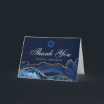 Downloadable Bat Mitzvah Party Custom Thank You Card<br><div class="desc">Elegant navy blue and gold agate decorates the side of this modern Bat Mitzvah thank you card. Mazel Tov! Customize with your name under the Star of David. Perfect cards for a chic,  stylish Jewish family celebrating a girl being called to the Torah.</div>