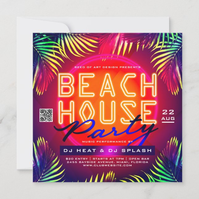 Downloadable Beach House Club Party Event Ad Invitation (Front)
