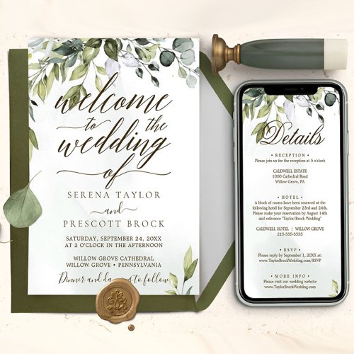 Downloadable Botanical Calligraphy Wedding Invitation