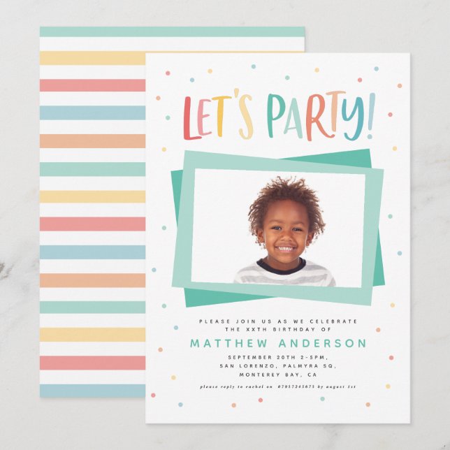 downloadable Colourful rainbow party birthday Invitation (Front/Back)