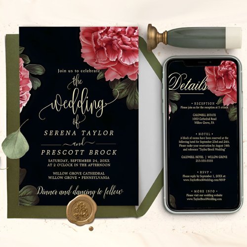 Downloadable Delicate Red Flower Wedding  Invitation