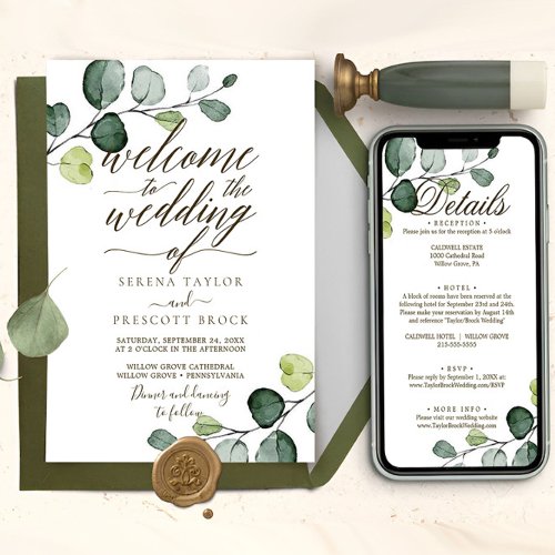 Downloadable Eucalyptus Calligraphy Wedding Invitation