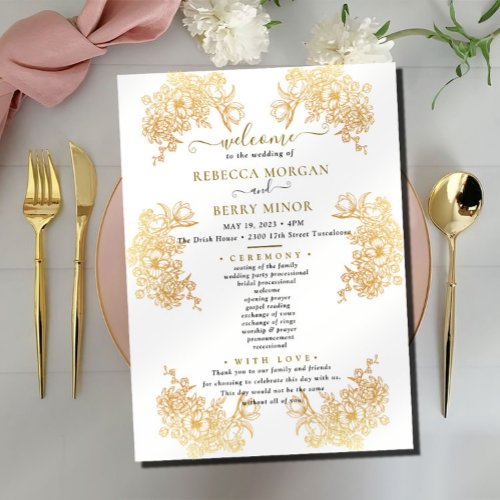 Downloadable Golden Chic Bouquet Wedding Program