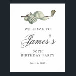 DOWNLOADABLE Golf 30th Birthday Welcome Sign<br><div class="desc">Welcome your guests with this elegant downloadable birthday party welcome sign. The top of is decorated with golf accessories - a golf club, golf ball, hat and gloves. The watercolor design creates a traditional and classic aesthetic. Perfect for a birthday bash at the club or a backyard BBQ. All of...</div>