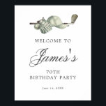 DOWNLOADABLE Golf 70th Birthday Welcome Sign<br><div class="desc">Welcome your guests with this elegant downloadable birthday party welcome sign. The top of is decorated with golf accessories - a golf club, golf ball, hat and gloves. The watercolor design creates a traditional and classic aesthetic. Perfect for a birthday bash at the club or a backyard BBQ. All of...</div>