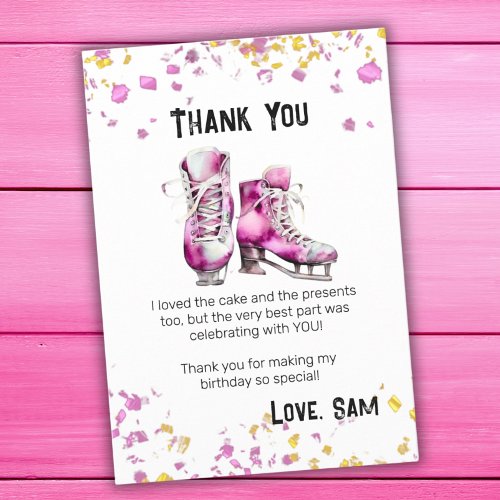 Downloadable Ice Skating Birthday Thank You Card