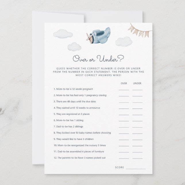 Downloadable Over or Under Game Card (Front)