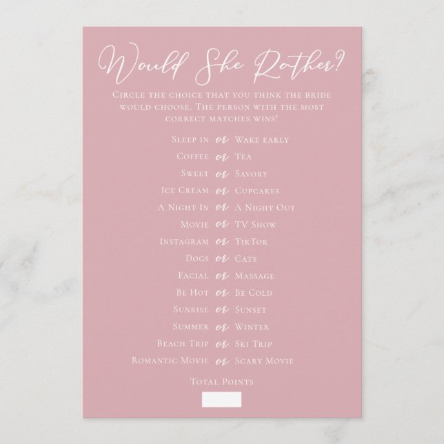 Downloadable Pink Bridal Shower Guess Game Card (Front)