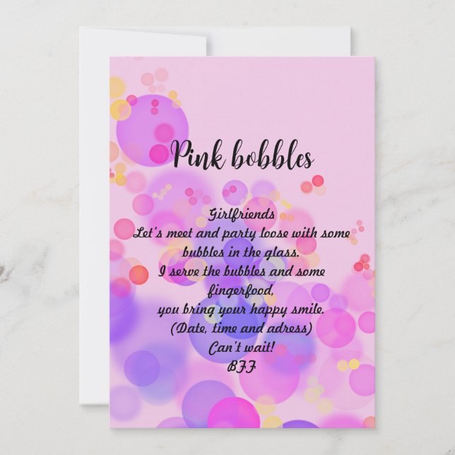 Downloadable Pink bubbles Invitation (Front)