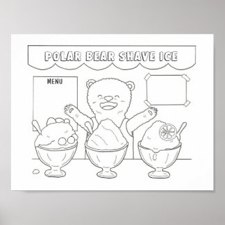 Downloadable Polar Bear Shave Ice kids Coloring Poster
