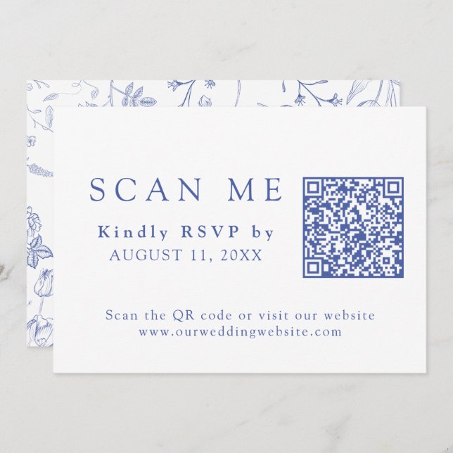 DOWNLOADABLE QR Code Chinoiserie Wedding RSVP Invitation (Front/Back)
