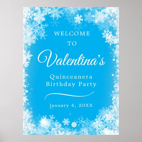 Downloadable Quinceanera Snowflake Blue Welcome Poster