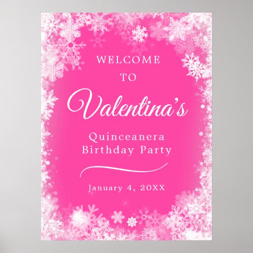 Downloadable Quinceanera Snowflake Pink Welcome Poster