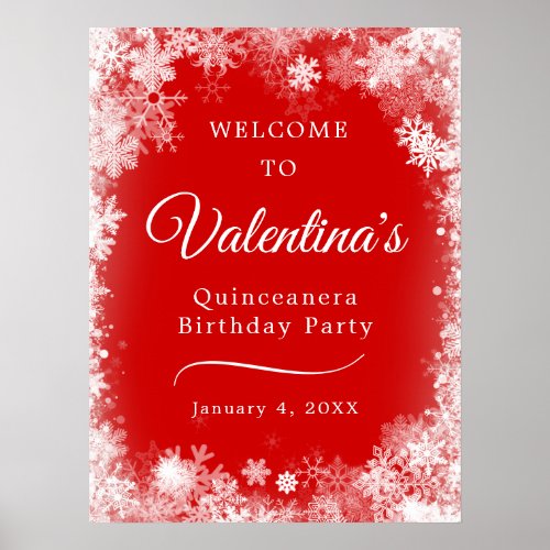 Downloadable Quinceanera Snowflake Red Welcome Poster