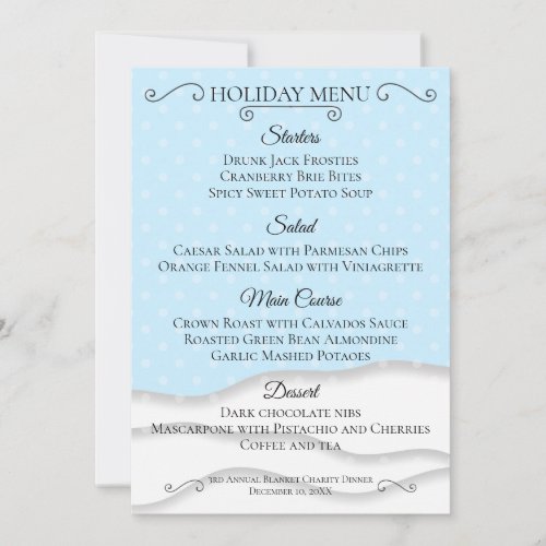 Downloadable snow winter holiday Christmas menu Invitation