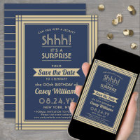 Downloadable Surprise Birthday Navy Blue and Gold