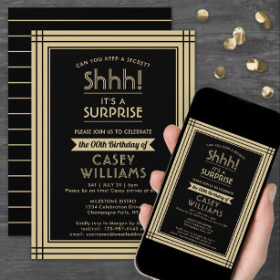 Downloadable Surprise Birthday Party Black & Gold Invitation