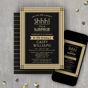 Downloadable Surprise Birthday Party Black & Gold Invitation